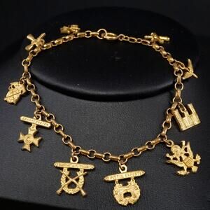 Vintage WWII U.S. Army Sweetheart Charm Bracelet Gold Tone Military Jewelry
